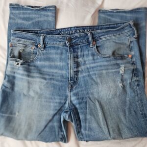 American Eagle Outfitters Men's Distressed Blue Straight Jeans 38 X 30